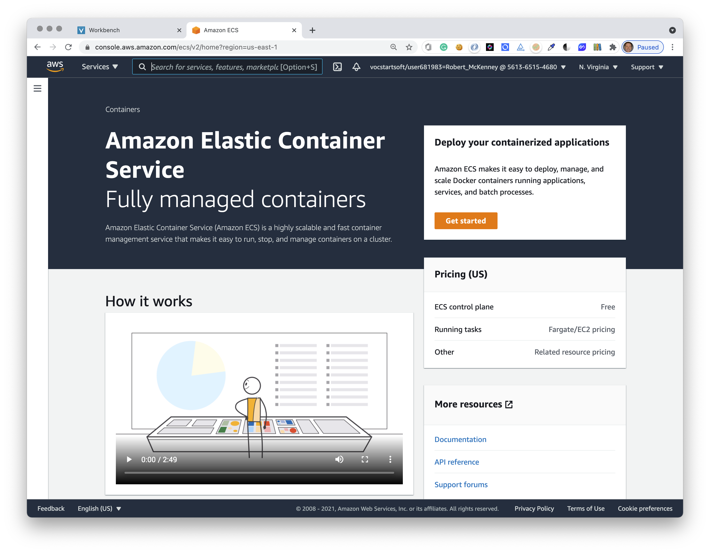 ECS console - get started
