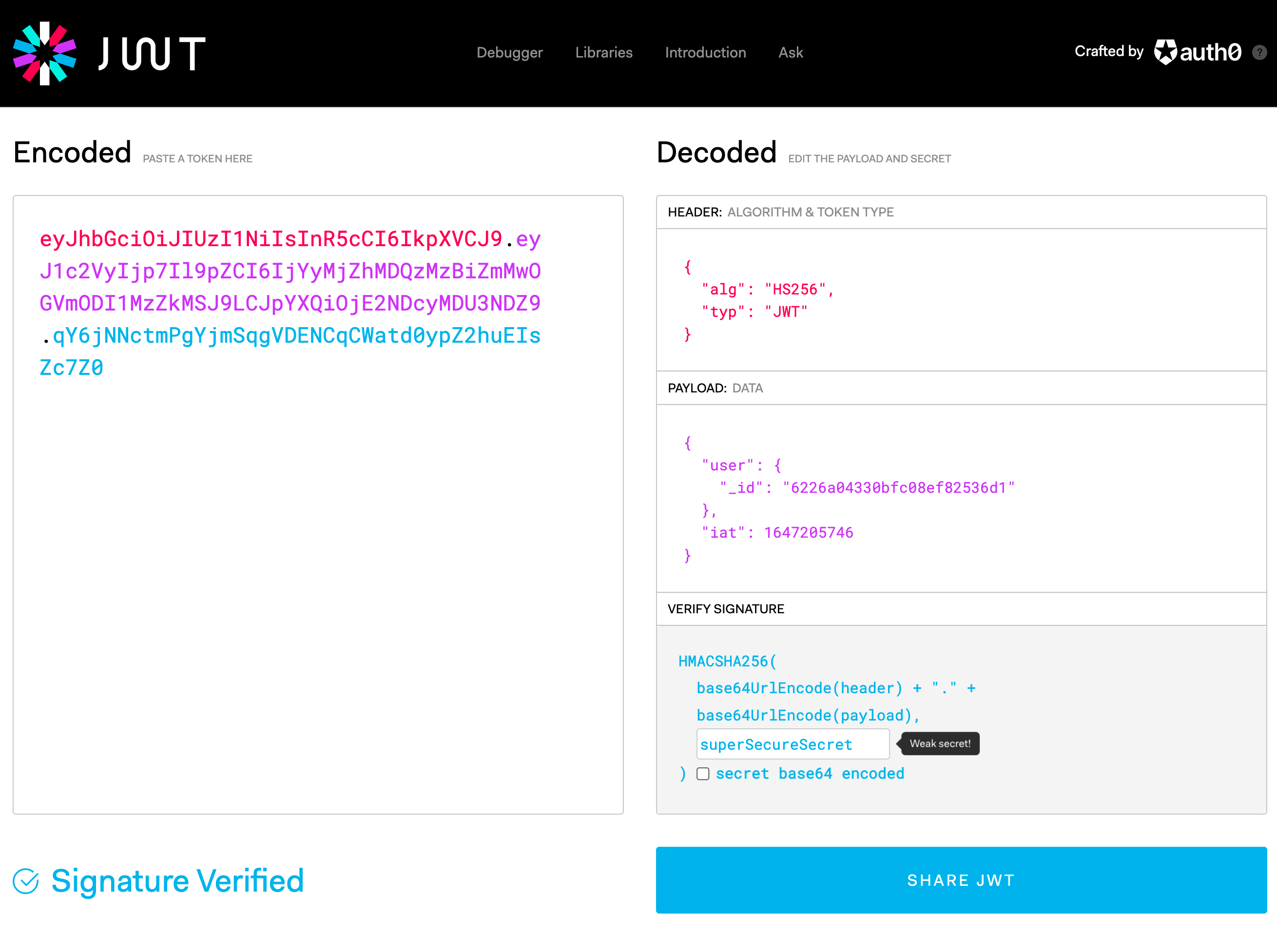 screenshot of the jwt.io website